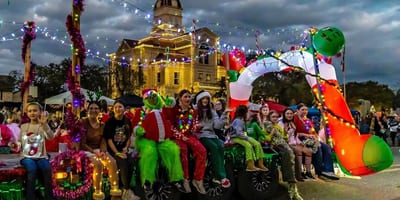 Lighted Santa sleigh and reindeer Christmas parade