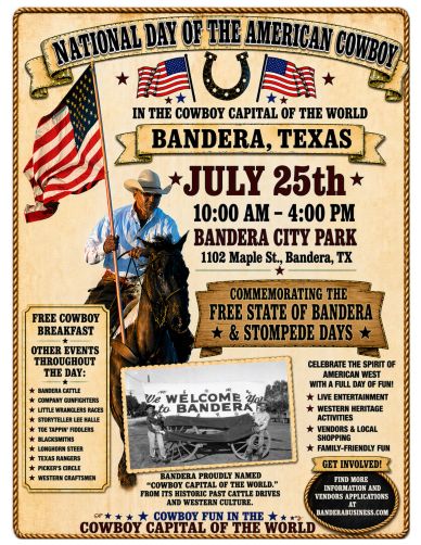 National Day of the American Cowboy — Bandera Texas July 25th event poster